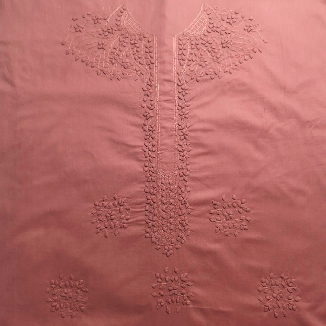 albaas | Tarkashi  Applique on Cotton Lawn Shirt's Front and Sleeves with Matching Plain Trousers - Unstitched 2PC Suit   | ALTAST-36548-ROSE BUD