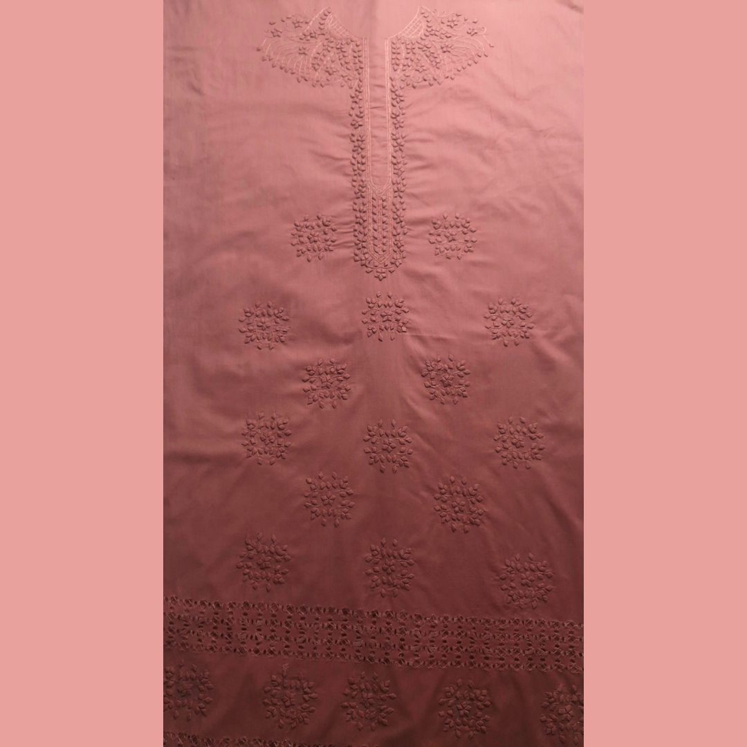 albaas | Tarkashi  Applique on Cotton Lawn Shirt's Front and Sleeves with Matching Plain Trousers - Unstitched 2PC Suit   | ALTAST-36548-ROSE BUD