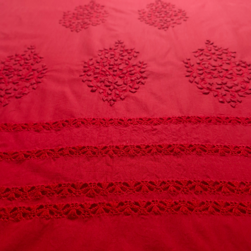 albaas | Tarkashi  Applique on Cotton Lawn Shirt's Front and Sleeves with Matching Plain Trousers - Unstitched 2PC Suit   | ALTAST-36549-NEON RED