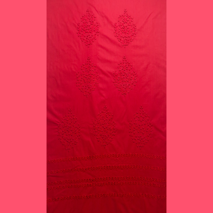 albaas | Tarkashi  Applique on Cotton Lawn Shirt's Front and Sleeves with Matching Plain Trousers - Unstitched 2PC Suit   | ALTAST-36549-NEON RED