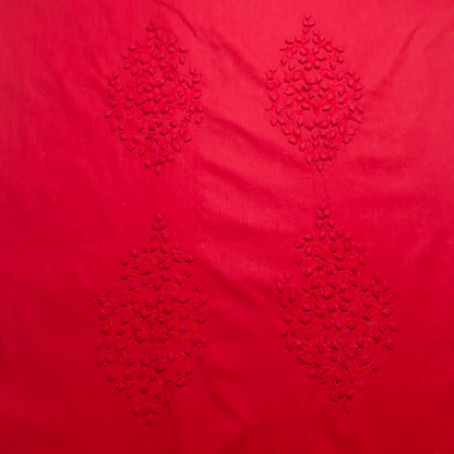 albaas | Tarkashi  Applique on Cotton Lawn Shirt's Front and Sleeves with Matching Plain Trousers - Unstitched 2PC Suit   | ALTAST-36549-NEON RED