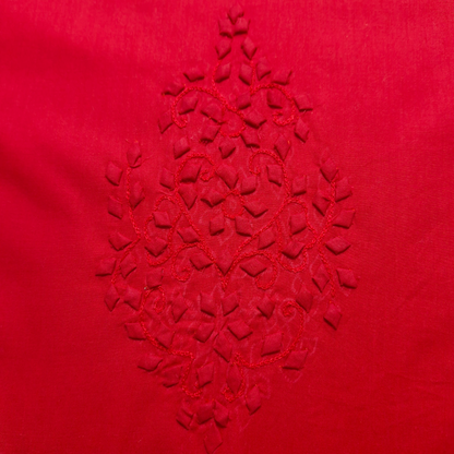 albaas | Tarkashi  Applique on Cotton Lawn Shirt's Front and Sleeves with Matching Plain Trousers - Unstitched 2PC Suit   | ALTAST-36549-NEON RED