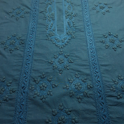 albaas | Tarkashi  Applique on Cotton Lawn Shirt's Front and Sleeves with Matching Plain Trousers - Unstitched 2PC Suit   | ALTAST-36551-MIDNIGHT GREEN