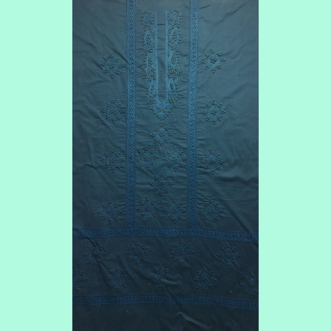 albaas | Tarkashi  Applique on Cotton Lawn Shirt's Front and Sleeves with Matching Plain Trousers - Unstitched 2PC Suit   | ALTAST-36551-MIDNIGHT GREEN