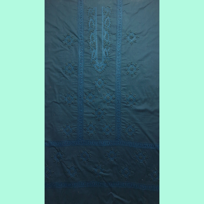 albaas | Tarkashi  Applique on Cotton Lawn Shirt's Front and Sleeves with Matching Plain Trousers - Unstitched 2PC Suit   | ALTAST-36551-MIDNIGHT GREEN