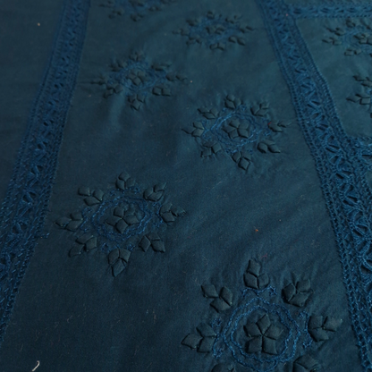 albaas | Tarkashi  Applique on Cotton Lawn Shirt's Front and Sleeves with Matching Plain Trousers - Unstitched 2PC Suit   | ALTAST-36551-MIDNIGHT GREEN