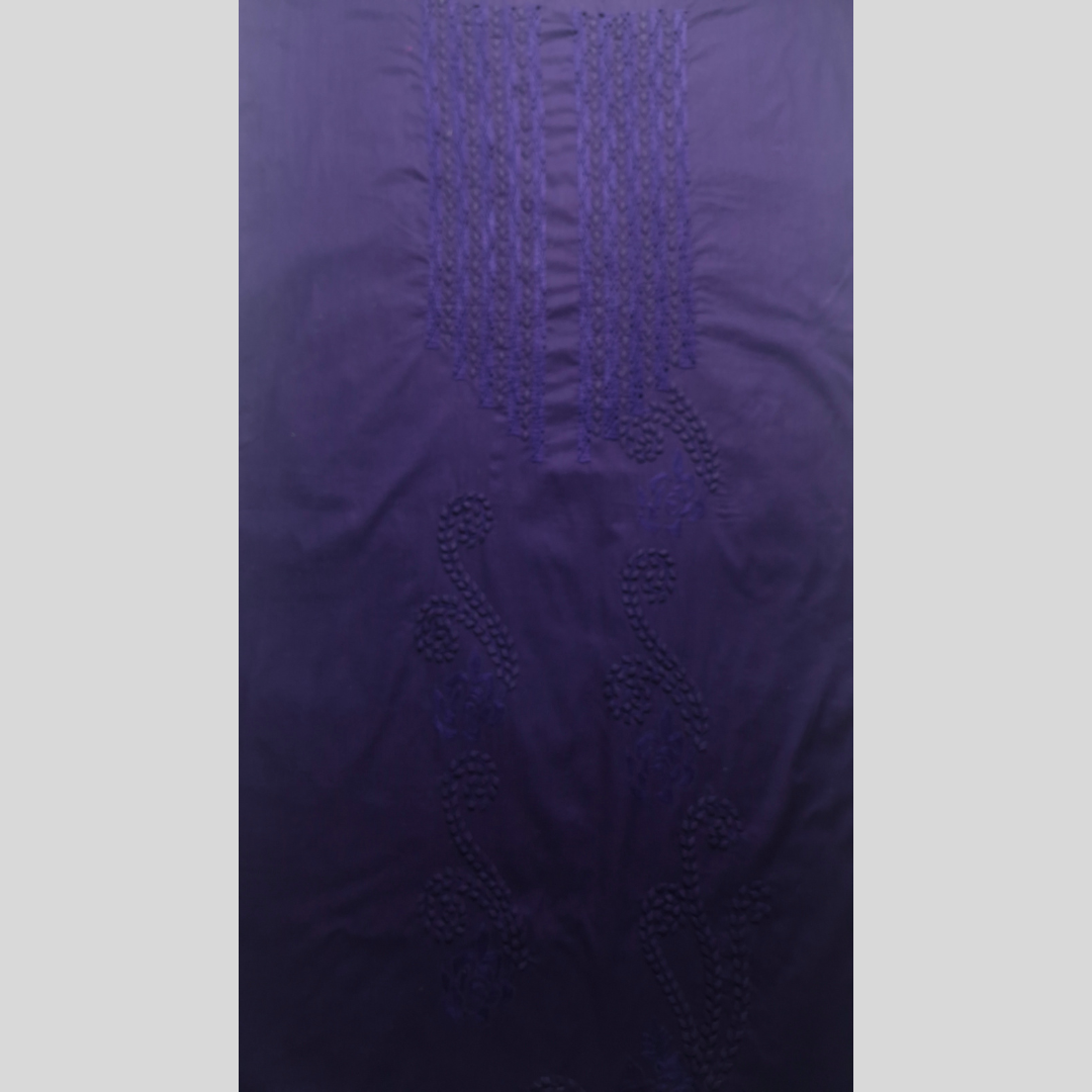 albaas | Tarkashi  Applique on Cotton Lawn Shirt's Front and Sleeves with Matching Plain Trousers - Unstitched 2PC Suit   | ALTAST-36553-INDIGO