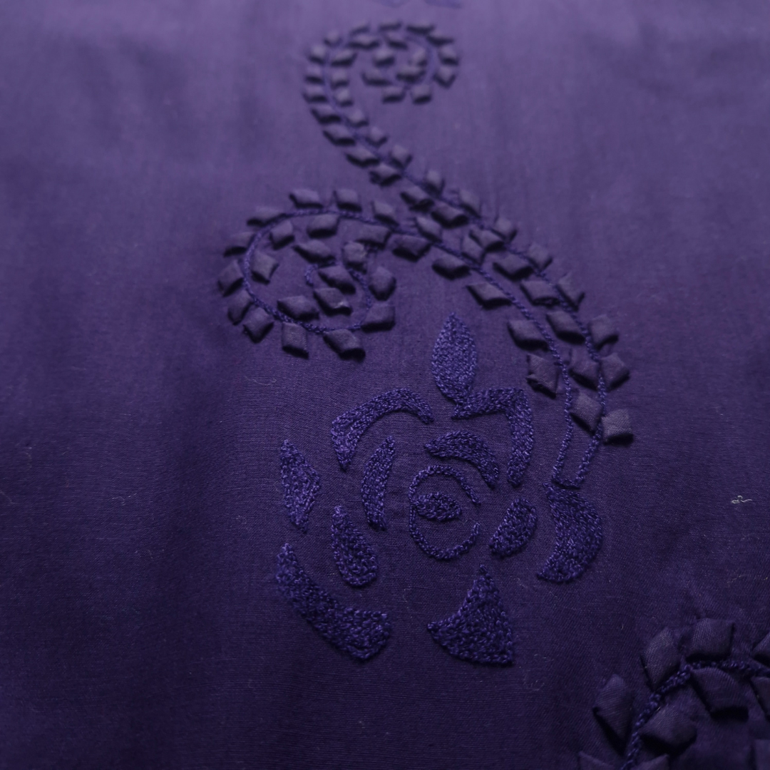 albaas | Tarkashi  Applique on Cotton Lawn Shirt's Front and Sleeves with Matching Plain Trousers - Unstitched 2PC Suit   | ALTAST-36553-INDIGO