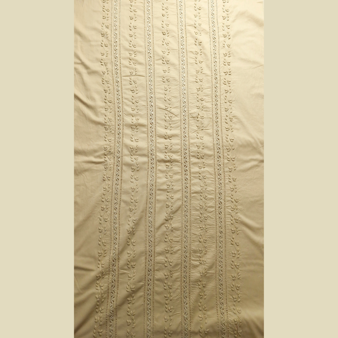albaas | Tarkashi  Applique on Cotton Lawn Shirt's Front and Sleeves with Matching Plain Trousers - Unstitched 2PC Suit   | ALTAST-36556-BEIGE