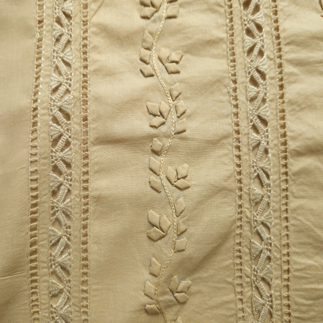 albaas | Tarkashi  Applique on Cotton Lawn Shirt's Front and Sleeves with Matching Plain Trousers - Unstitched 2PC Suit   | ALTAST-36556-BEIGE