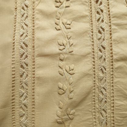albaas | Tarkashi  Applique on Cotton Lawn Shirt's Front and Sleeves with Matching Plain Trousers - Unstitched 2PC Suit   | ALTAST-36556-BEIGE