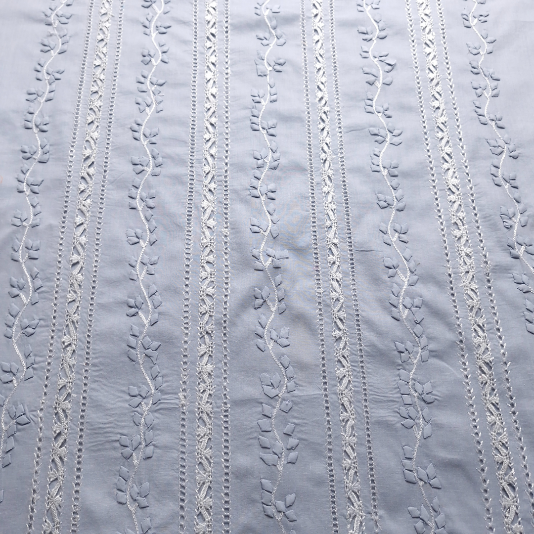 albaas | Tarkashi  Applique on Cotton Lawn Shirt's Front and Sleeves with Matching Plain Trousers - Unstitched 2PC Suit   | ALTAST-36556-SILVER GREY