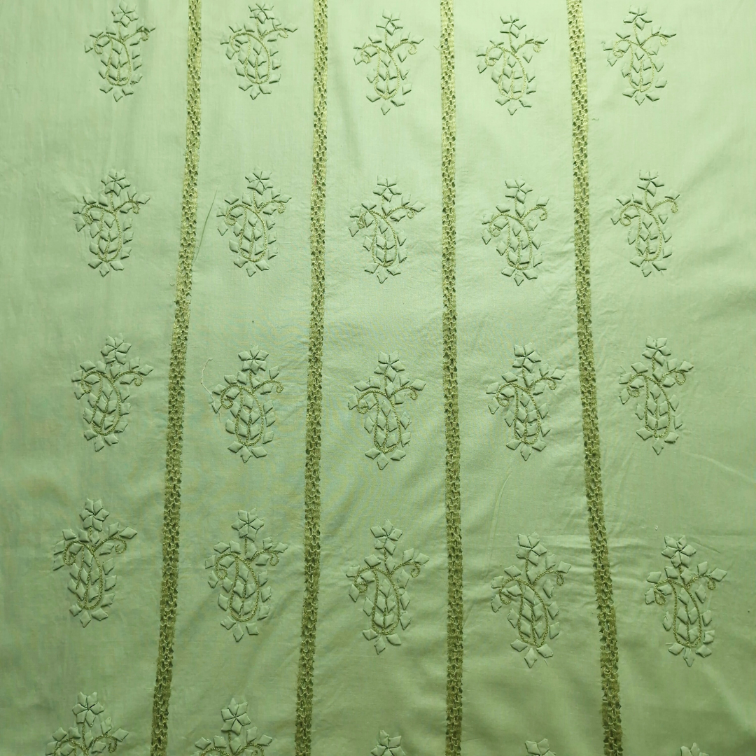 albaas | Tarkashi  Applique on Cotton Lawn Shirt's Front and Sleeves with Matching Plain Trousers - Unstitched 2PC Suit   | ALTAST-36557-LIGHT PISTACHIO