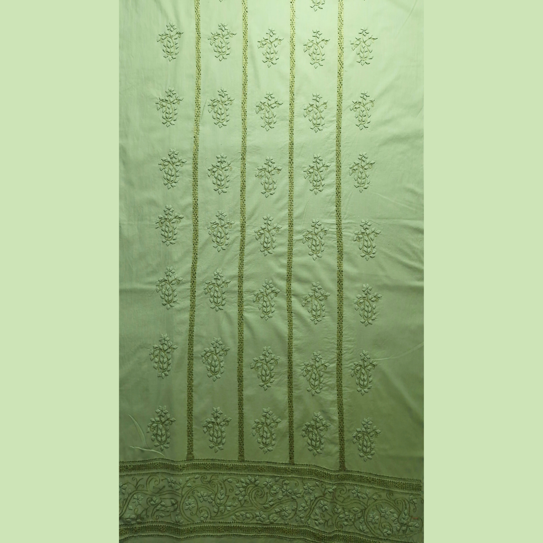 albaas | Tarkashi  Applique on Cotton Lawn Shirt's Front and Sleeves with Matching Plain Trousers - Unstitched 2PC Suit   | ALTAST-36557-LIGHT PISTACHIO