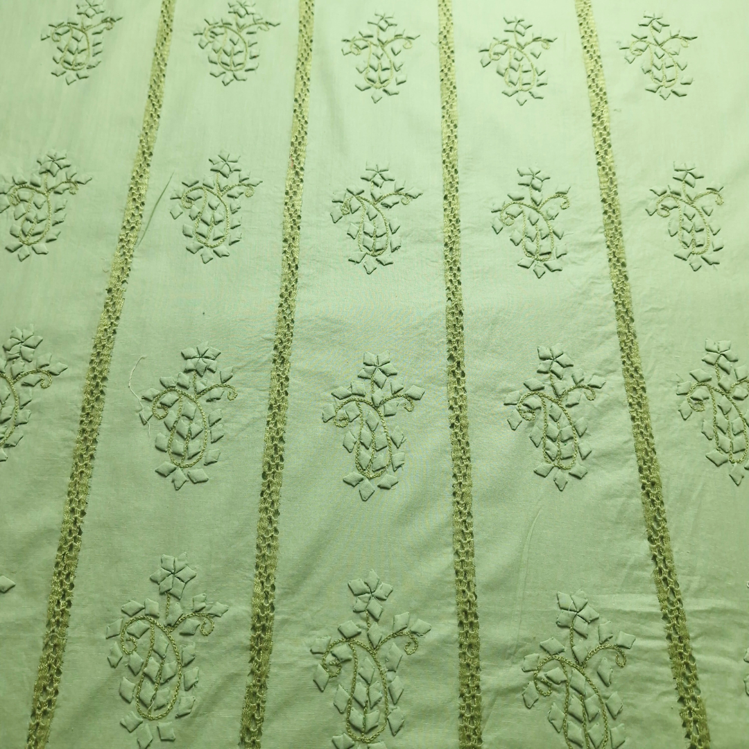 albaas | Tarkashi  Applique on Cotton Lawn Shirt's Front and Sleeves with Matching Plain Trousers - Unstitched 2PC Suit   | ALTAST-36557-LIGHT PISTACHIO