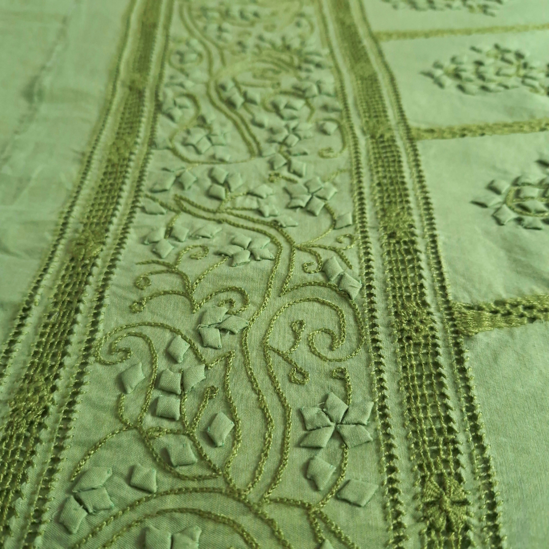 albaas | Tarkashi  Applique on Cotton Lawn Shirt's Front and Sleeves with Matching Plain Trousers - Unstitched 2PC Suit   | ALTAST-36557-LIGHT PISTACHIO