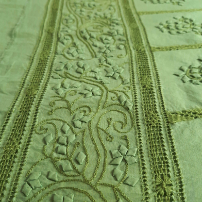 albaas | Tarkashi  Applique on Cotton Lawn Shirt's Front and Sleeves with Matching Plain Trousers - Unstitched 2PC Suit   | ALTAST-36557-LIGHT PISTACHIO