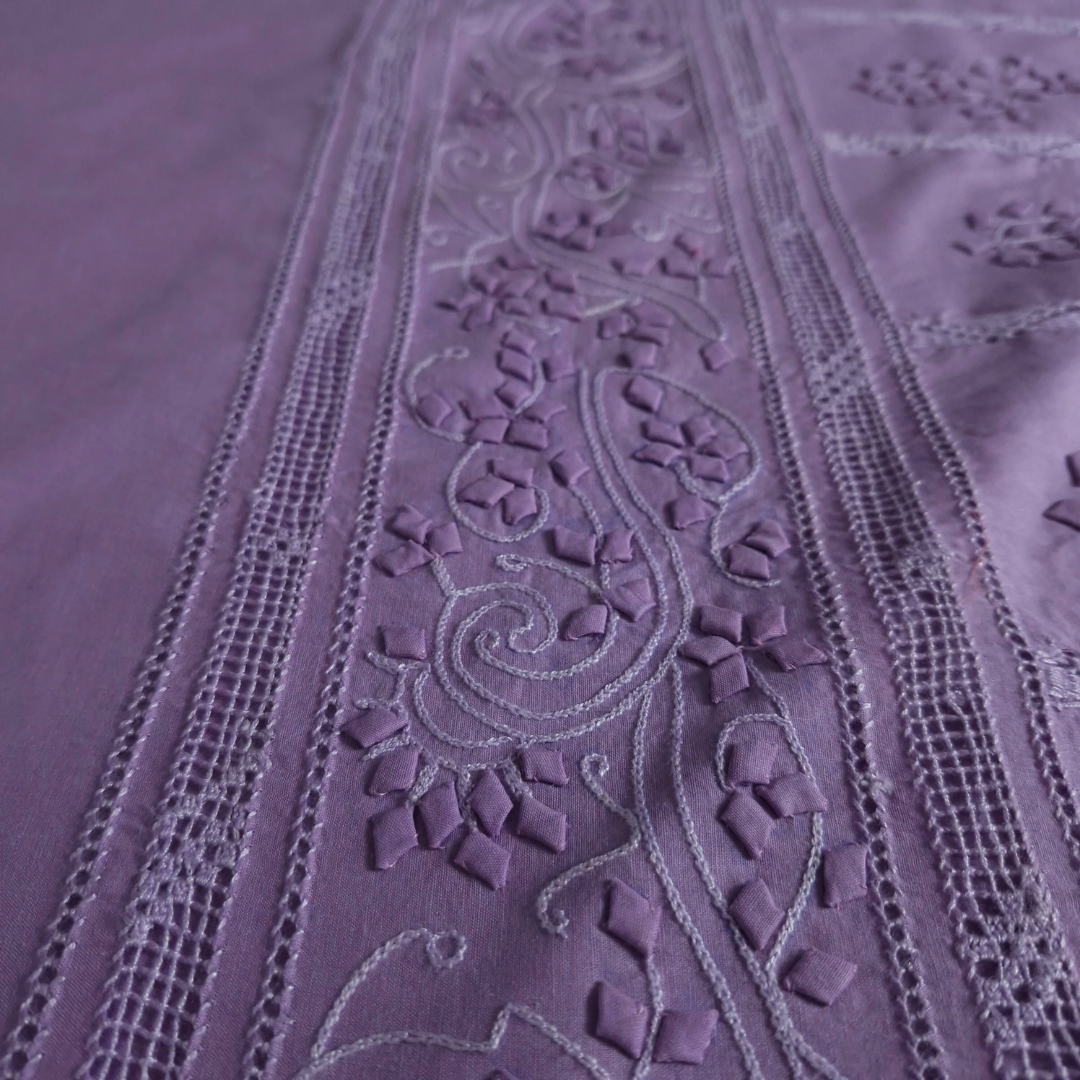 albaas | Tarkashi  Applique on Cotton Lawn Shirt's Front and Sleeves with Matching Plain Trousers - Unstitched 2PC Suit   | ALTAST-36557-PALE VIOLET