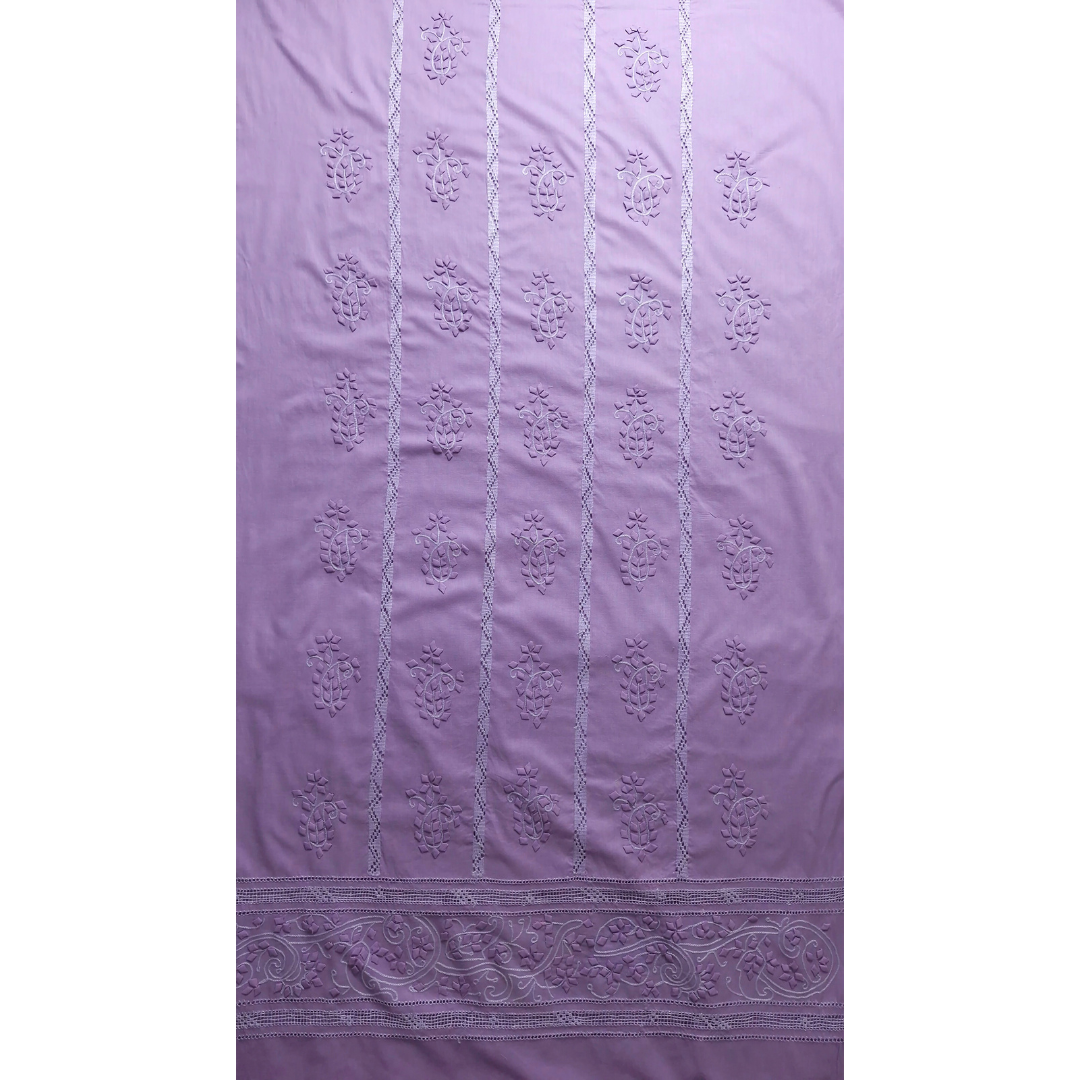 albaas | Tarkashi  Applique on Cotton Lawn Shirt's Front and Sleeves with Matching Plain Trousers - Unstitched 2PC Suit   | ALTAST-36557-PALE VIOLET