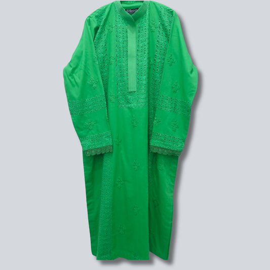 albaas | Tarkashi Applique on Lawn Shirt's Front and Sleeves with Plain Trousers - Stitched 2PC | ALTAST-D1-L-PARROT GREEN