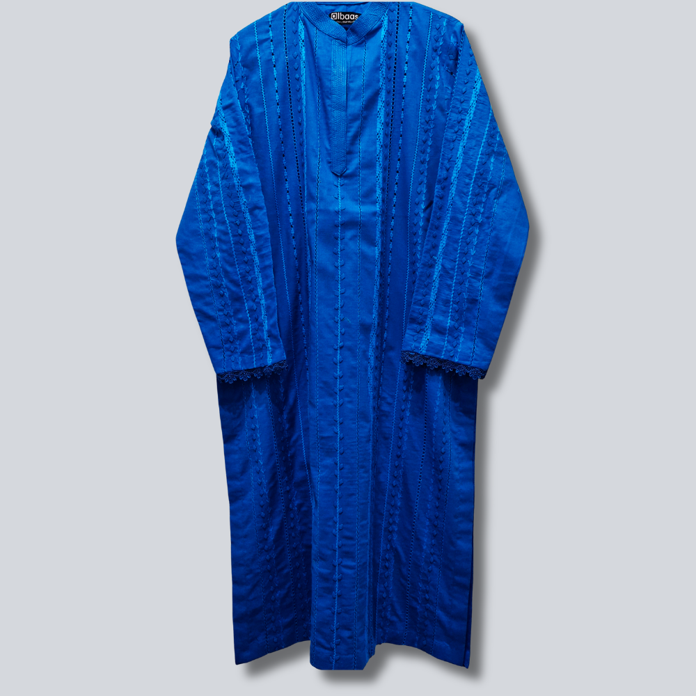 albaas | Tarkashi Applique on Lawn Shirt's Front and Sleeves with Plain Trousers - Stitched 2PC | ALTAST-D3-L-NEON BLUE