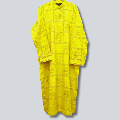 albaas | Tarkashi Applique on Lawn Shirt's Front and Sleeves with Plain Trousers - Stitched 2PC | ALTAST-D4-L-LEMON YELLOW