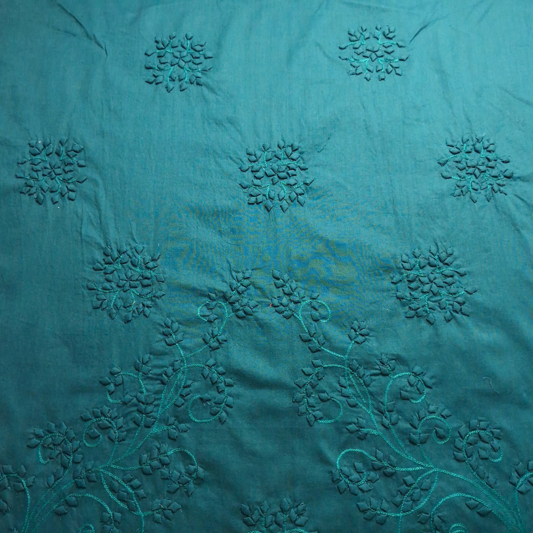 albaas | Tarkashi  Applique on Cotton Lawn Shirt's Front and Sleeves with Matching Plain Trousers - Unstitched 2PC Suit   | ALTAST-IRREG1-BLUEISH GREEN