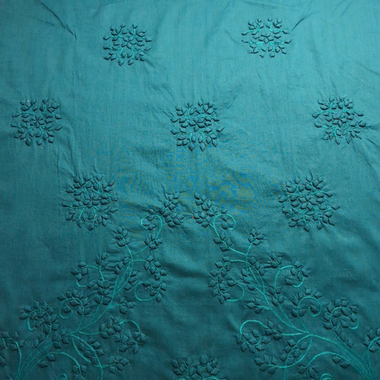 albaas | Tarkashi  Applique on Cotton Lawn Shirt's Front and Sleeves with Matching Plain Trousers - Unstitched 2PC Suit   | ALTAST-IRREG1-BLUEISH GREEN