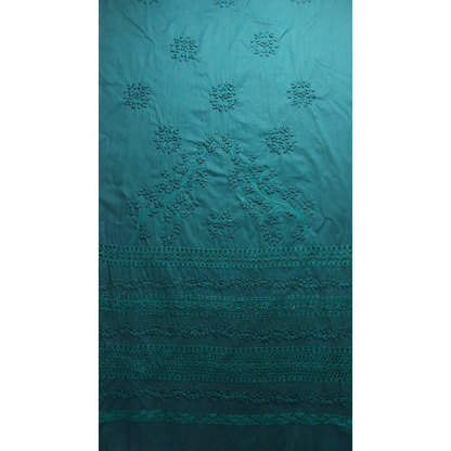 albaas | Tarkashi  Applique on Cotton Lawn Shirt's Front and Sleeves with Matching Plain Trousers - Unstitched 2PC Suit   | ALTAST-IRREG1-BLUEISH GREEN