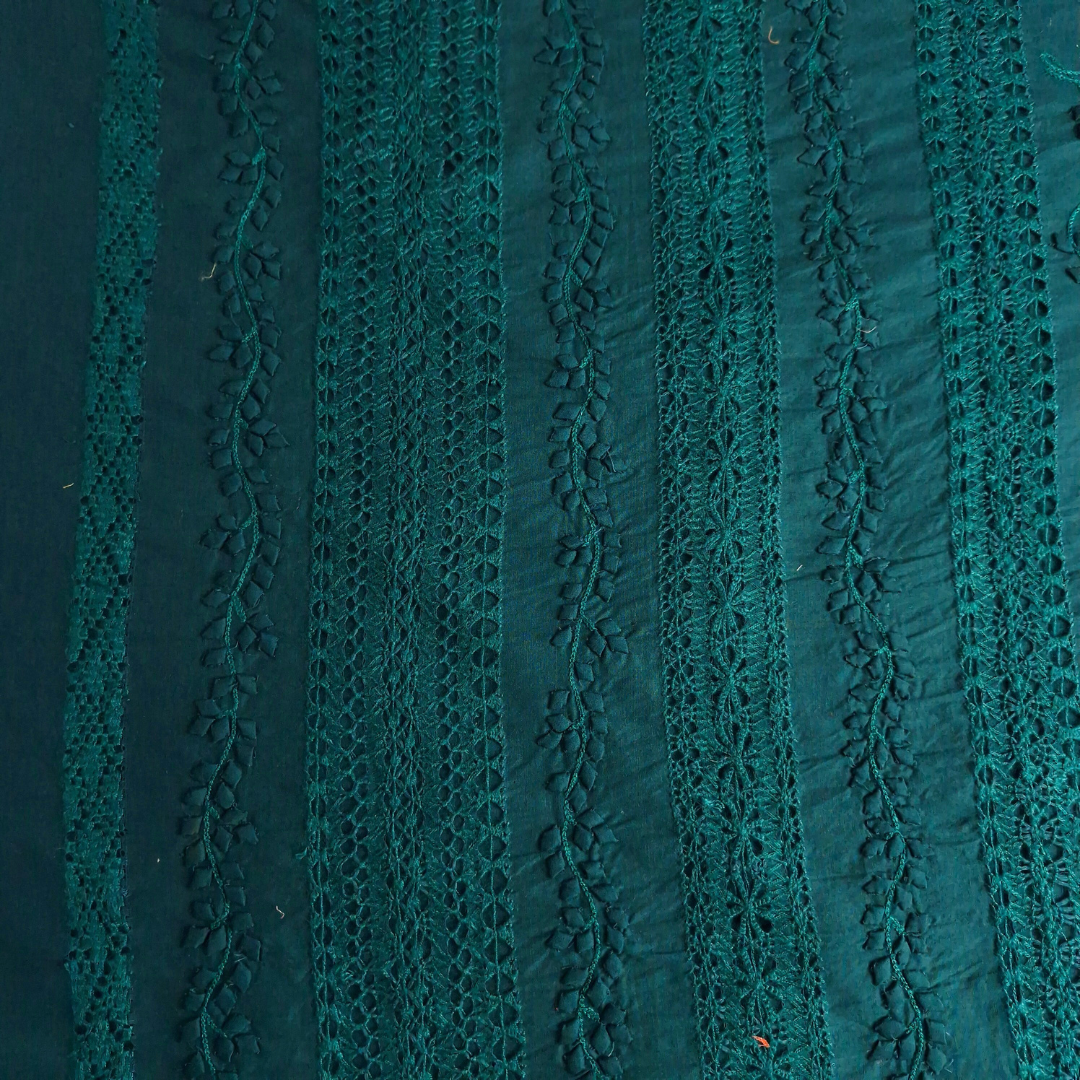 albaas | Tarkashi  Applique on Cotton Lawn Shirt's Front and Sleeves with Matching Plain Trousers - Unstitched 2PC Suit   | ALTAST-IRREG1-BLUEISH GREEN