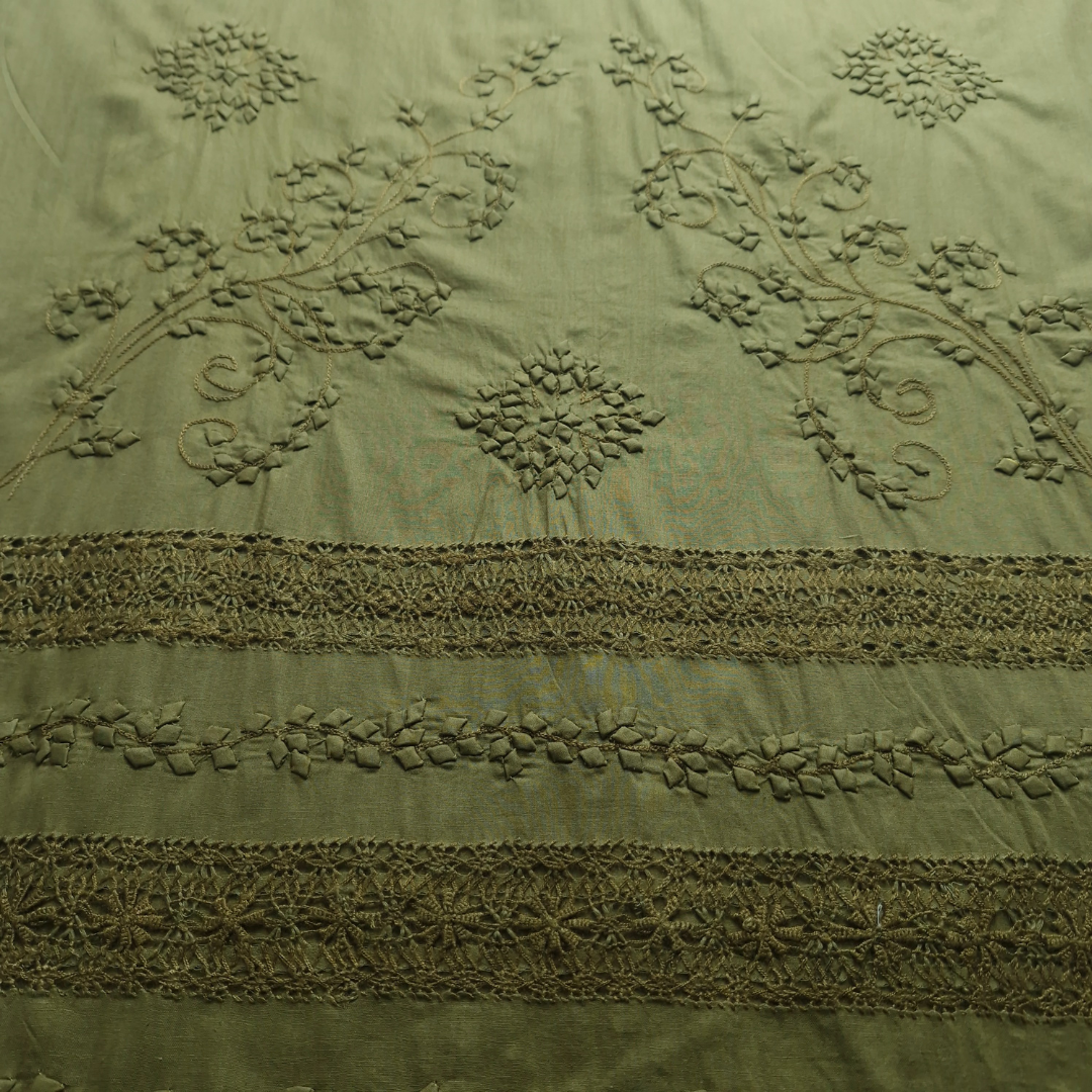 albaas | Tarkashi  Applique on Cotton Lawn Shirt's Front and Sleeves with Matching Plain Trousers - Unstitched 2PC Suit   | ALTAST-IRREG1-MINT LEAVES