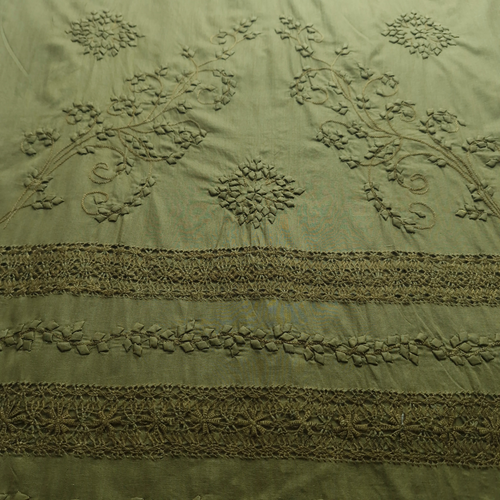 albaas | Tarkashi  Applique on Cotton Lawn Shirt's Front and Sleeves with Matching Plain Trousers - Unstitched 2PC Suit   | ALTAST-IRREG1-MINT LEAVES