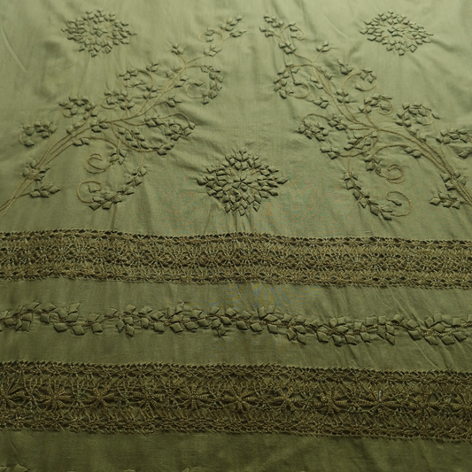 albaas | Tarkashi  Applique on Cotton Lawn Shirt's Front and Sleeves with Matching Plain Trousers - Unstitched 2PC Suit   | ALTAST-IRREG1-MINT LEAVES