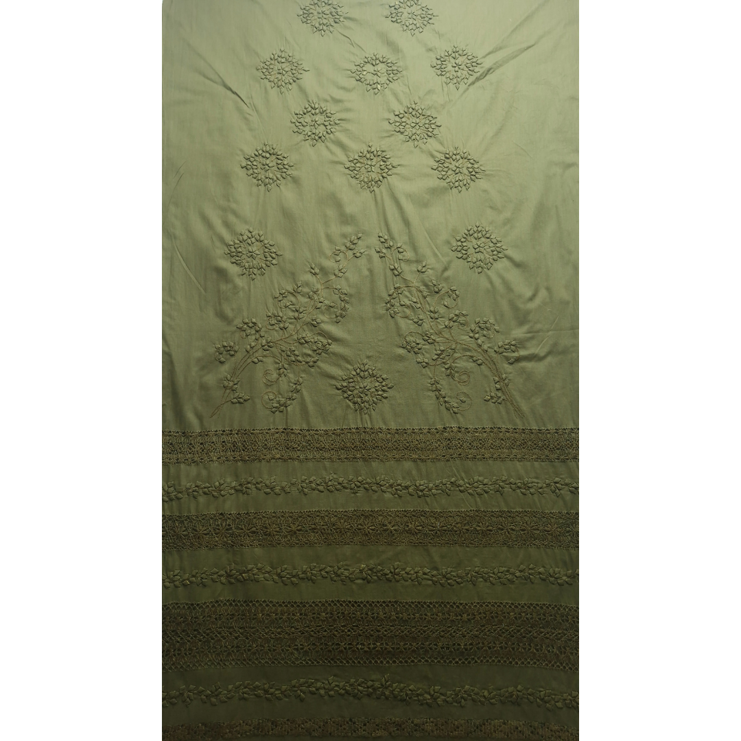 albaas | Tarkashi  Applique on Cotton Lawn Shirt's Front and Sleeves with Matching Plain Trousers - Unstitched 2PC Suit   | ALTAST-IRREG1-MINT LEAVES