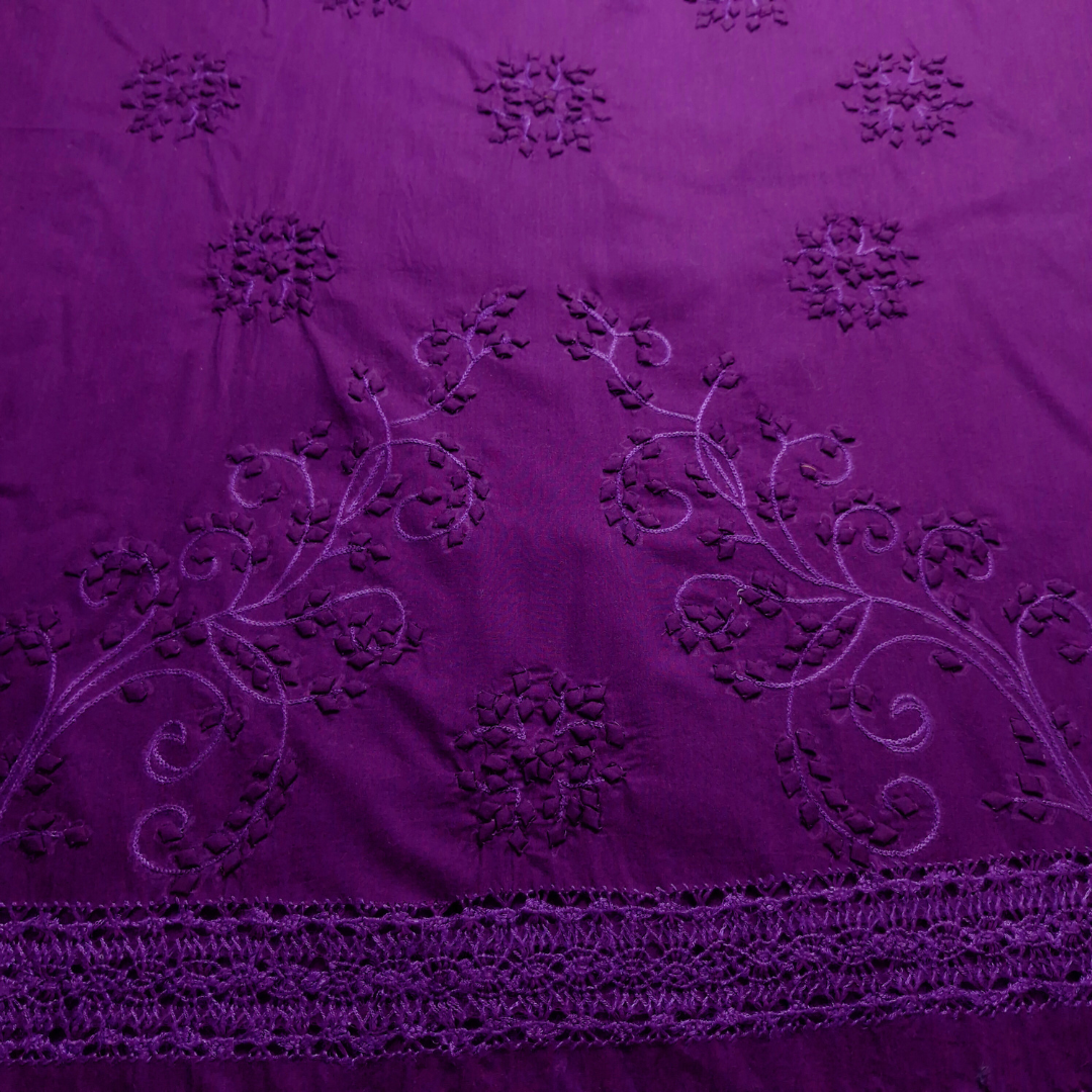 albaas | Tarkashi  Applique on Cotton Lawn Shirt's Front and Sleeves with Matching Plain Trousers - Unstitched 2PC Suit   | ALTAST-IRREG1-PLUM