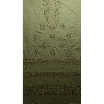 albaas | Tarkashi  Applique on Cotton Lawn Shirt's Front and Sleeves with Matching Plain Trousers - Unstitched 2PC Suit   | ALTAST-IRREG2-MINT LEAVES