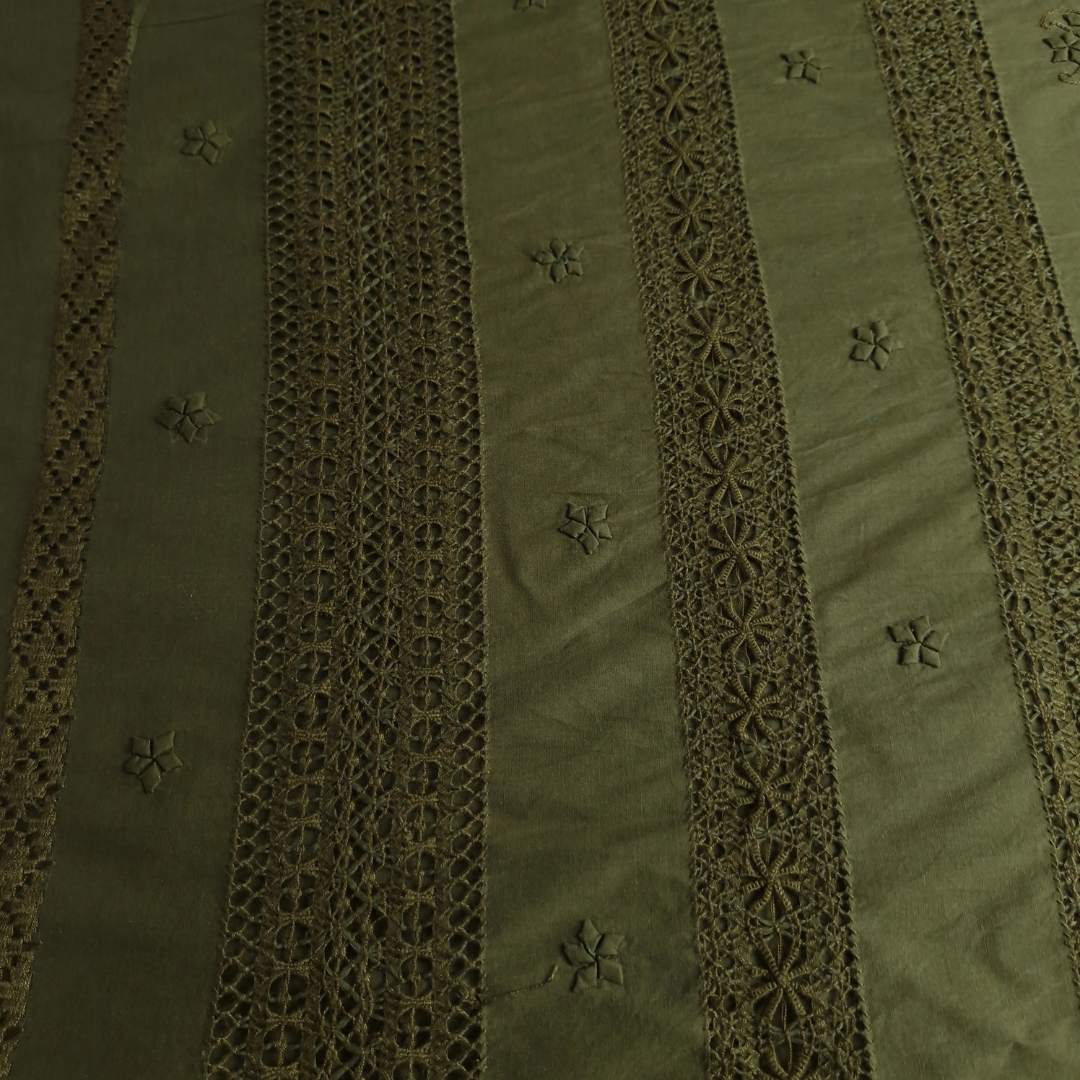 albaas | Tarkashi  Applique on Cotton Lawn Shirt's Front and Sleeves with Matching Plain Trousers - Unstitched 2PC Suit   | ALTAST-IRREG2-MINT LEAVES