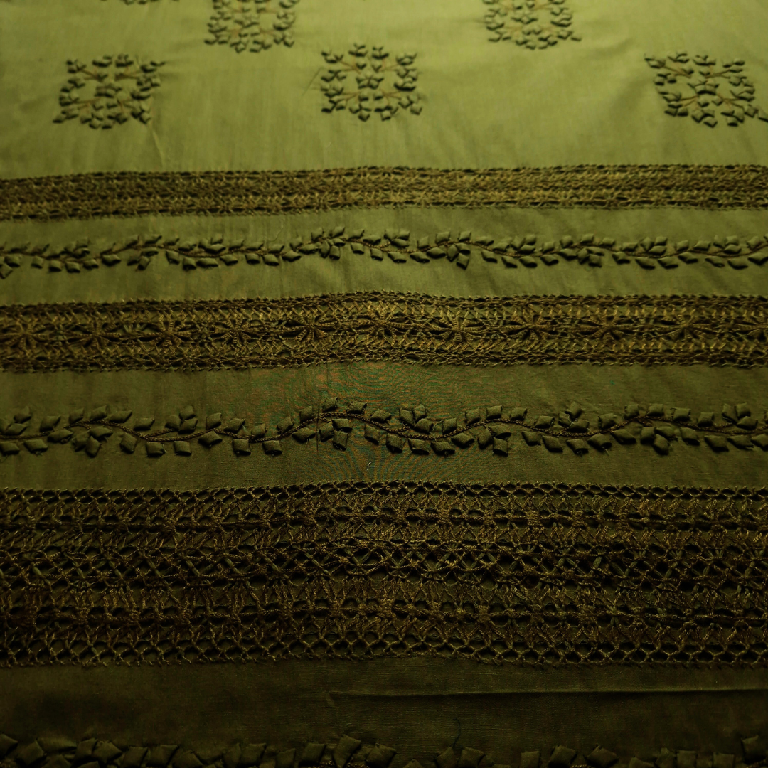 albaas | Tarkashi  Applique on Cotton Lawn Shirt's Front and Sleeves with Matching Plain Trousers - Unstitched 2PC Suit | ALTAST-IRREG3-MINT LEAVES