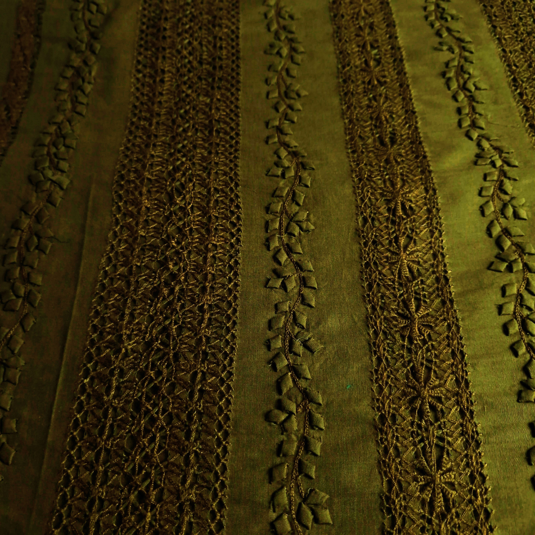 albaas | Tarkashi  Applique on Cotton Lawn Shirt's Front and Sleeves with Matching Plain Trousers - Unstitched 2PC Suit | ALTAST-IRREG3-MINT LEAVES