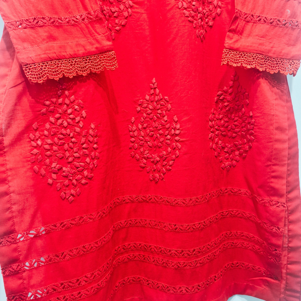 albaas | Tarkashi Applique on Lawn Shirt's Front and Sleeves with Plain Trousers - Stitched 2PC | ALTAST-D5-L-NEON RED