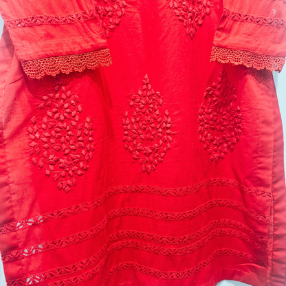 albaas | Tarkashi Applique on Lawn Shirt's Front and Sleeves with Plain Trousers - Stitched 2PC | ALTAST-D5-L-NEON RED