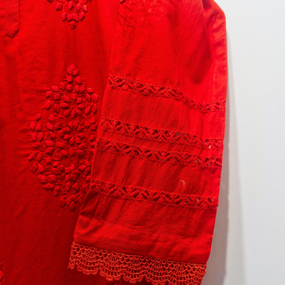 albaas | Tarkashi Applique on Lawn Shirt's Front and Sleeves with Plain Trousers - Stitched 2PC | ALTAST-D5-L-NEON RED