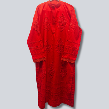 albaas | Tarkashi Applique on Lawn Shirt's Front and Sleeves with Plain Trousers - Stitched 2PC | ALTAST-D5-L-NEON RED