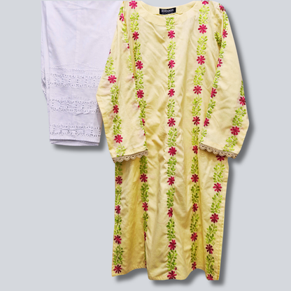 albaas | Amateur Hand-Made (Thread Work Tarkashi) - Lawn - Stitched 2 Pc (Shirt Trousers)  | AMATEURS-ST-BABY YELLOW
