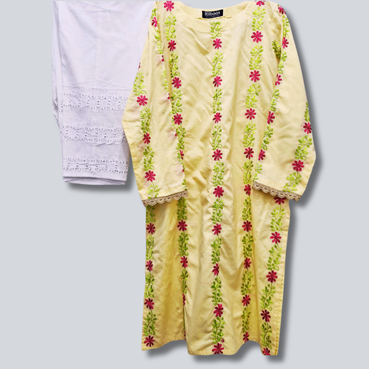 albaas | Amateur Hand-Made (Thread Work Tarkashi) - Lawn - Stitched 2 Pc (Shirt Trousers)  | AMATEURS-ST-BABY YELLOW
