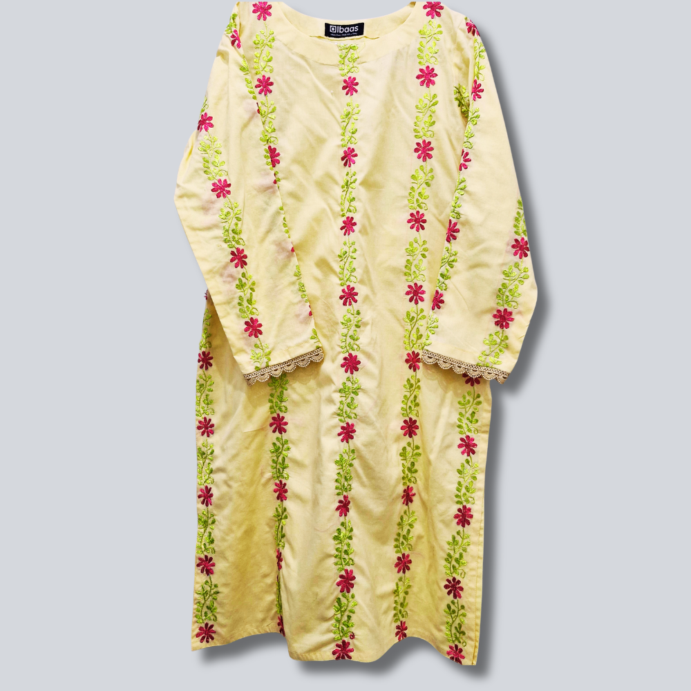 albaas | Amateur Hand-Made (Thread Work Tarkashi) - Lawn - Stitched 2 Pc (Shirt Trousers)  | AMATEURS-ST-BABY YELLOW