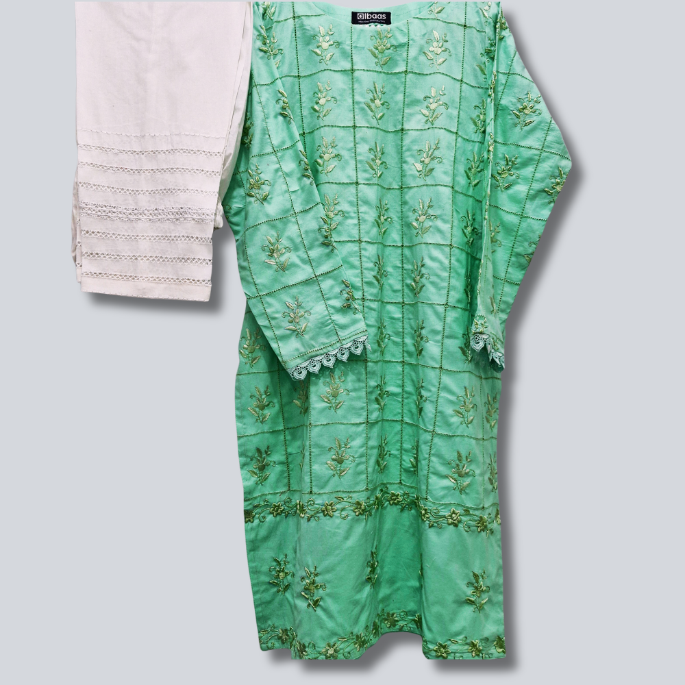 albaas | Amateur Hand-Made (Thread Work Tarkashi) - Lawn - Stitched 2 Pc (Shirt Trousers)  | AMATEURS-ST-MINT GREEN