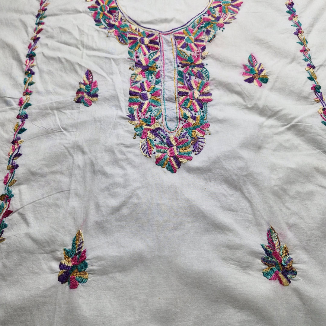 albaas | Amateur Thread Work on Cotton Lawn Shirt's Front and Sleeves  | AMATEURS-WHITE2