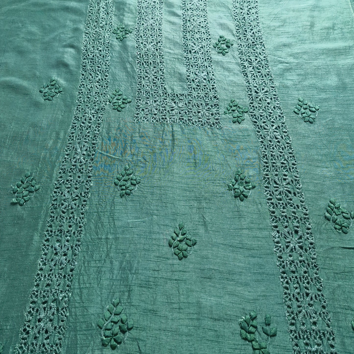 albaas | Tarkashi  Applique on Raw Silk Shirt's Front and Sleeves - Unstitched 1PC | ARSTAS-36535 -PINE