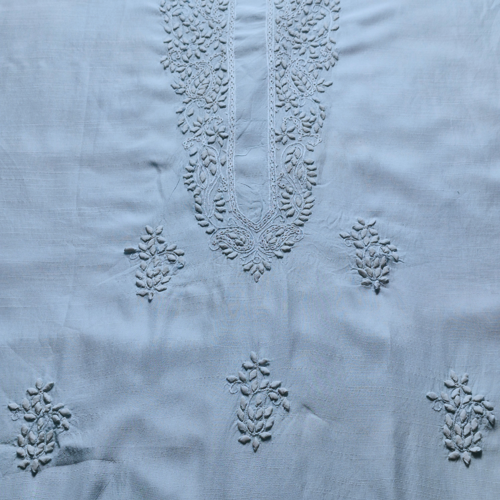 albaas | Tarkashi  Applique on Raw Silk Shirt's Front and Sleeves with Matching Plain Trousers - Unstitched 2PC Suit   | ARSTAST-36532-LIGHT CYAN